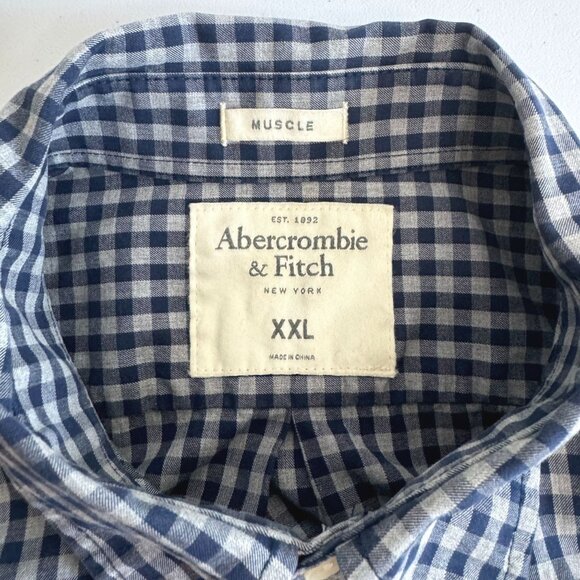 Abercrombie & Fitch Men's Blue Gingham Long Sleeve Muscle Fit Shirt Size XXL - Picture 6 of 15